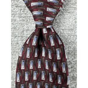 Ferrell Reed Silk Tie Handmade England 4” Wide Maroon Gray Geometric Vintage VTG